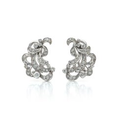 Retro Diamond Scroll Clip-On Earrings, 14KT White Gold