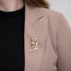 Retro Diamond Set Flower Brooch Circa 1950's