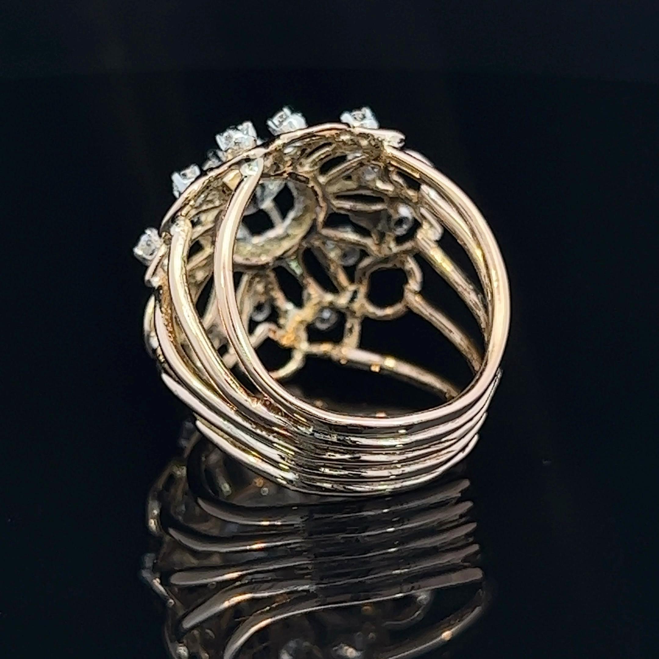Women's or Men's Retro Diamond Set Flower Ring Circa 1940s For Sale