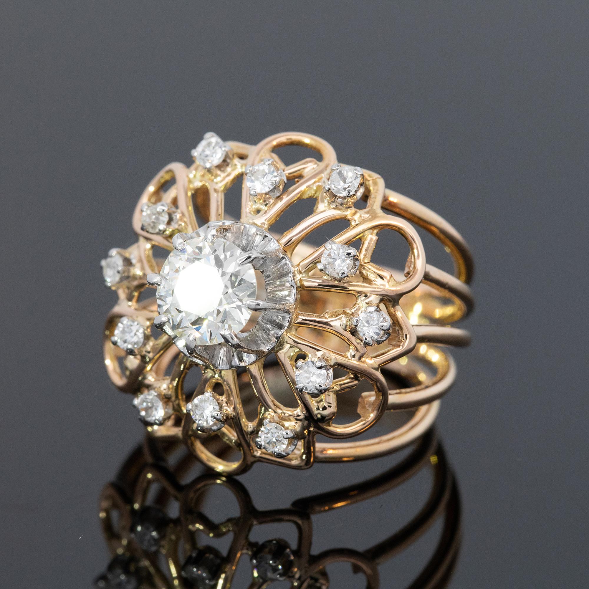 Retro Diamond Set Flower Ring Circa 1940s For Sale 2