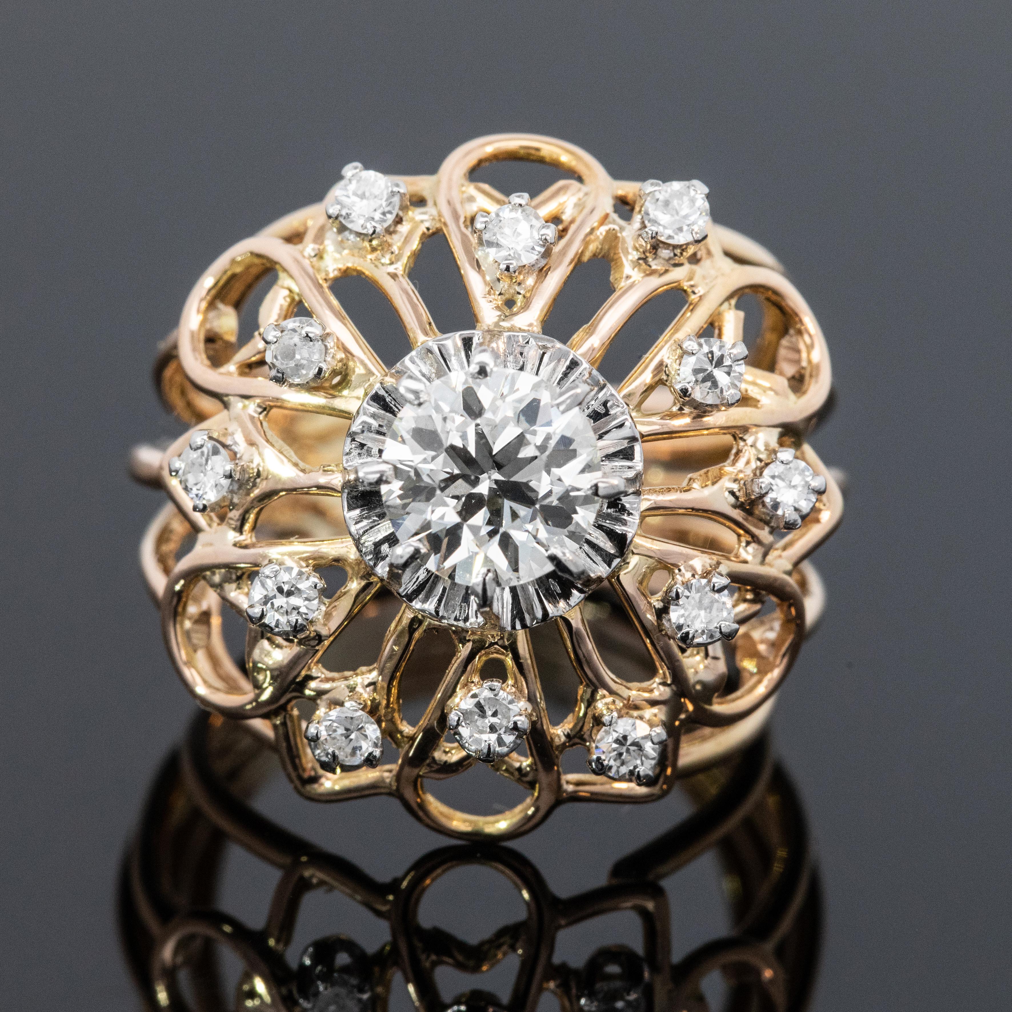 Retro Diamond Set Flower Ring Circa 1940s For Sale 3