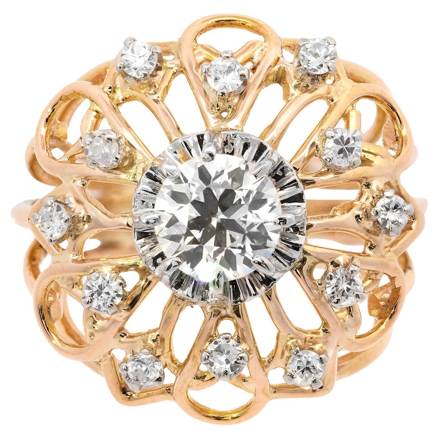 Retro Diamond Set Flower Ring Circa 1940s For Sale