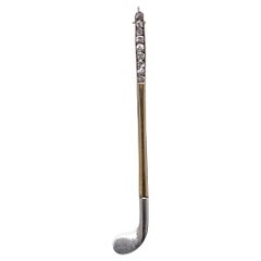 Retro Diamond Set Golf Club Novelty Brooch Yellow Gold and Platinum