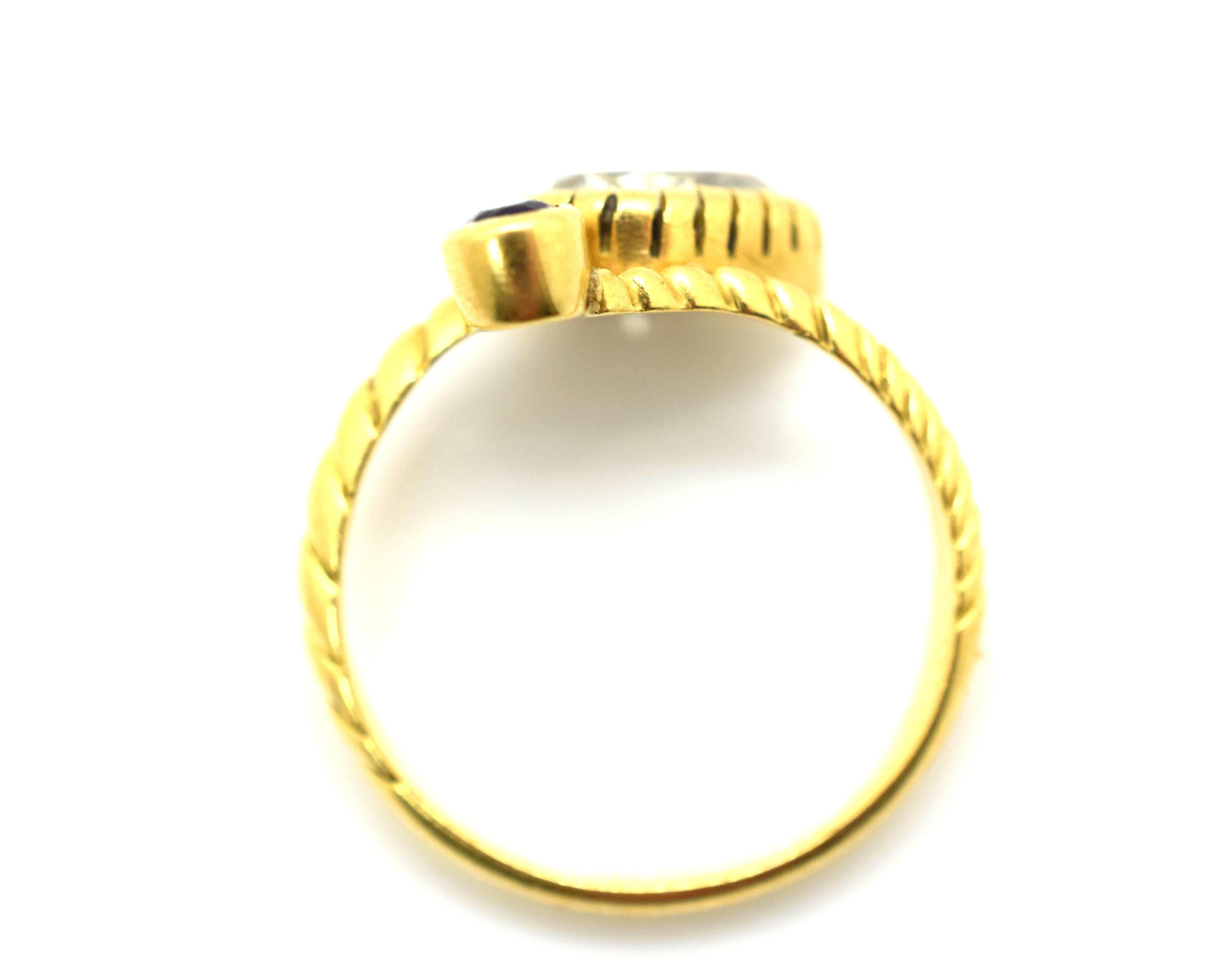 Pear Cut Retro Diamond Snake Ring 18 Karat Yellow Gold Sapphire Crossover 1.50 Carat