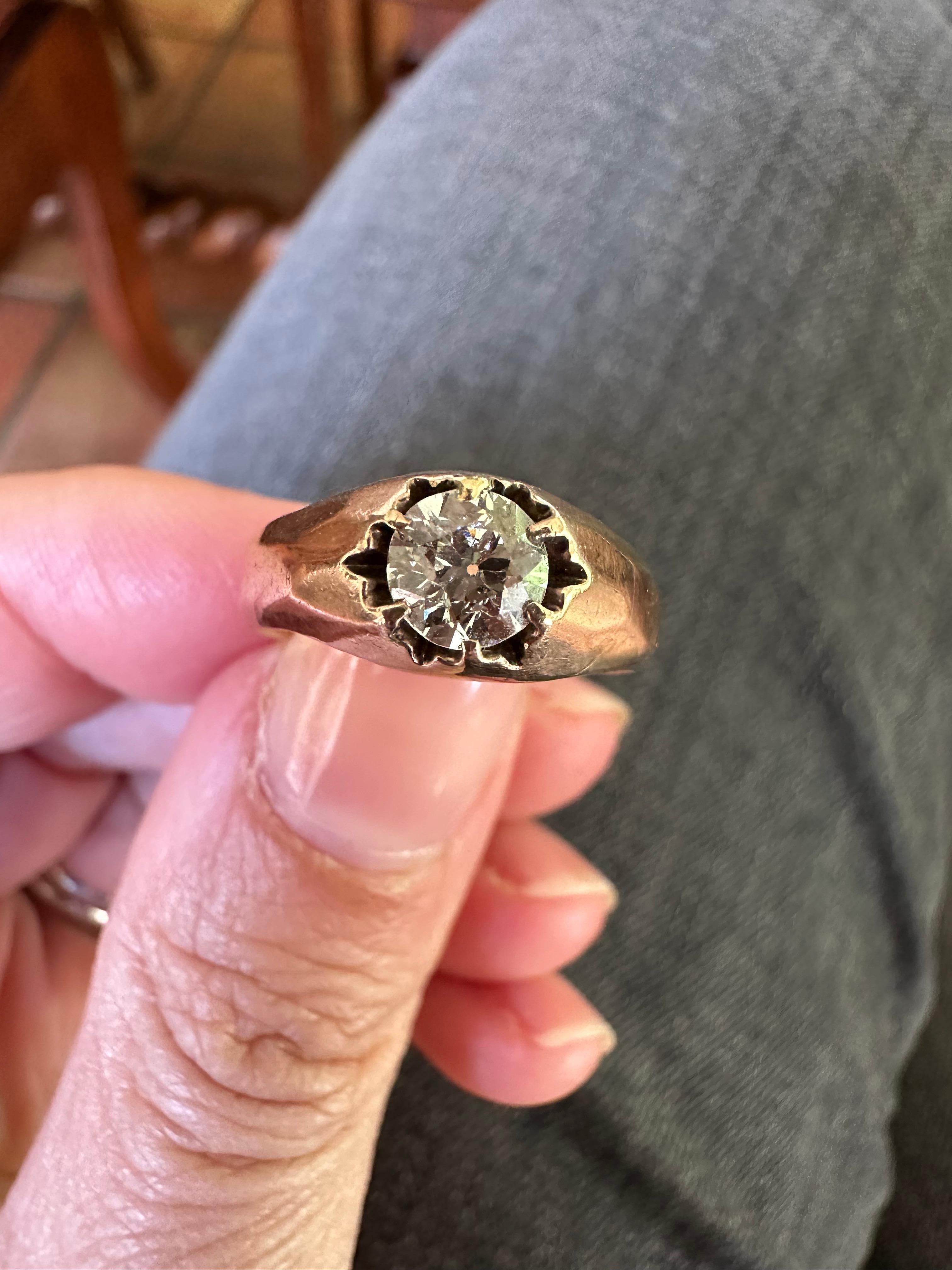 Retro Diamond Solitaire and Rose Gold Belcher Ring  For Sale 2