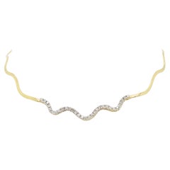 Retro Diamond Wave Omega Necklace in 14k Yellow Gold