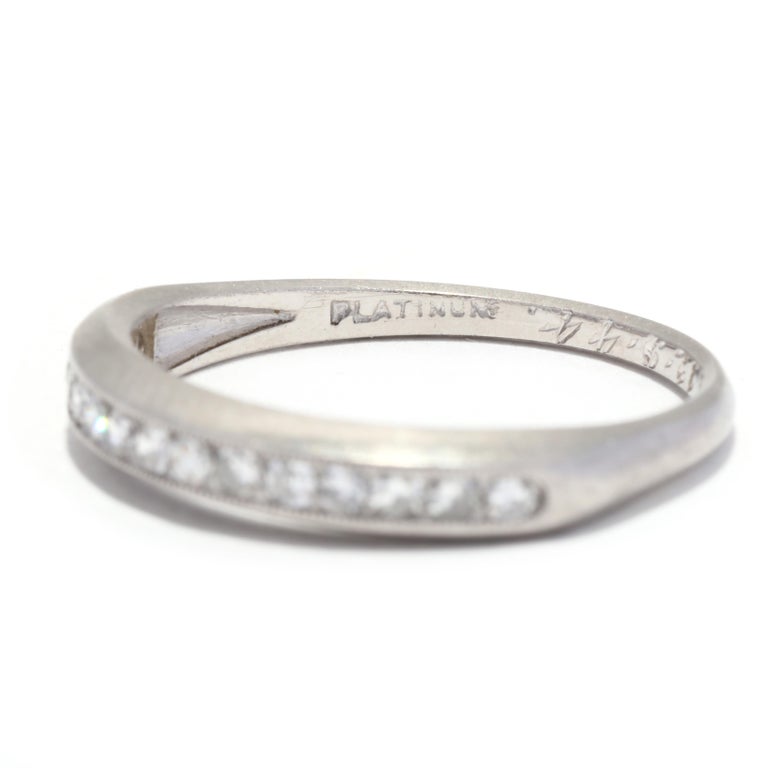 Retro Diamond Wedding Band, Platinum, Ring, Stackable Diamond Band For ...