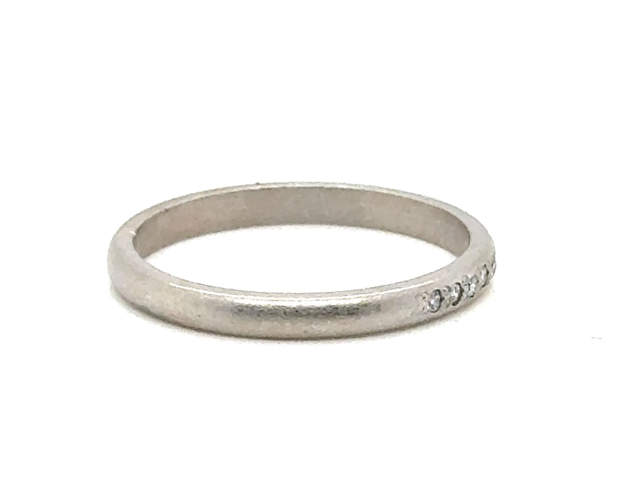 Genuine Original Antique Retro from the 1940's-1950's Anniversary Band .10ct Diamond Platinum Wedding Ring 



Features 7 Matching High Quality F/VVS-VS Antique Single Cut Diamonds

Ring Has a Rare Satin Finish

100% Natural Diamonds
 
.10 Carat