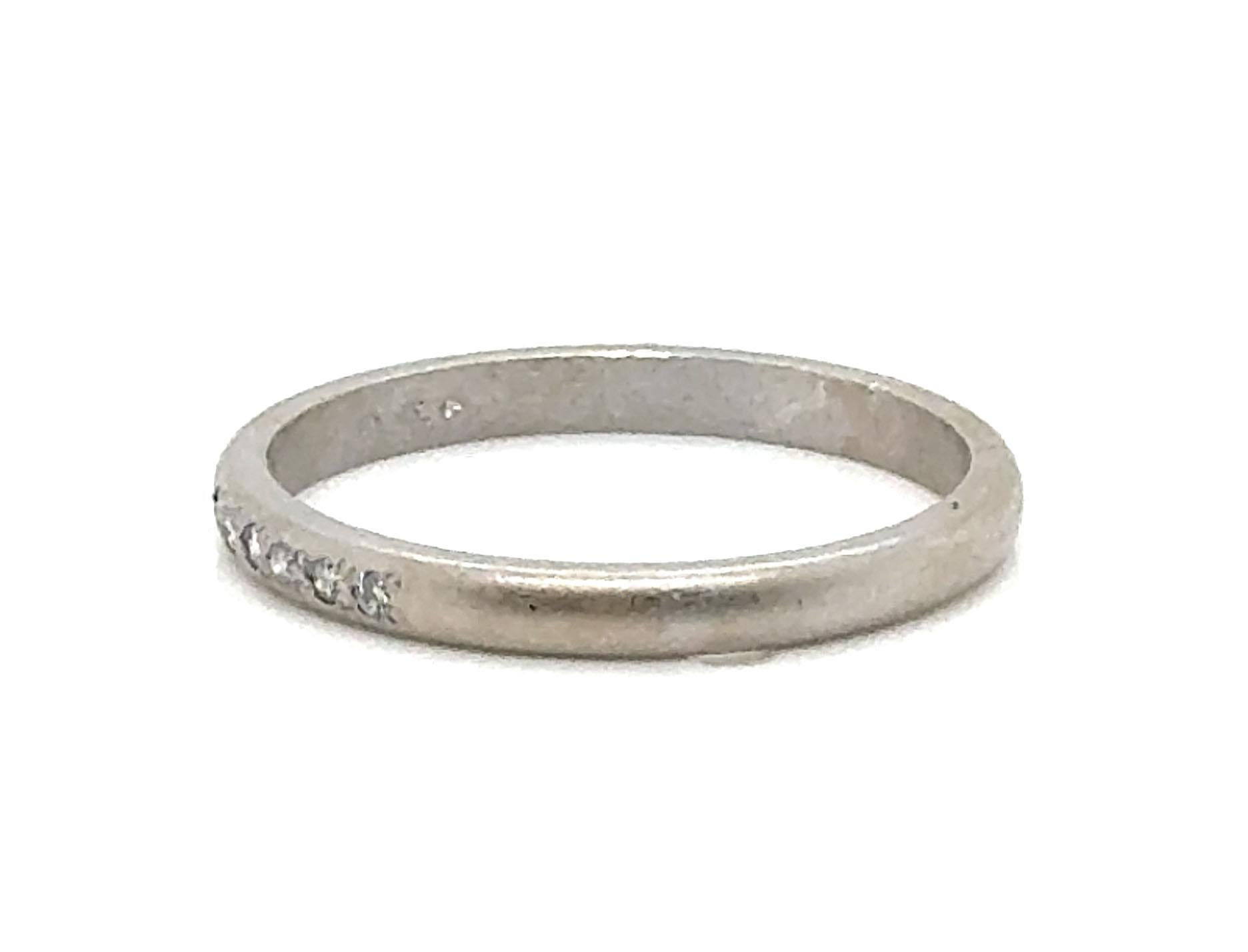 Single Cut Retro Diamond Wedding Ring Anniversary Band Mined .10ct Platinum Original 1940's For Sale