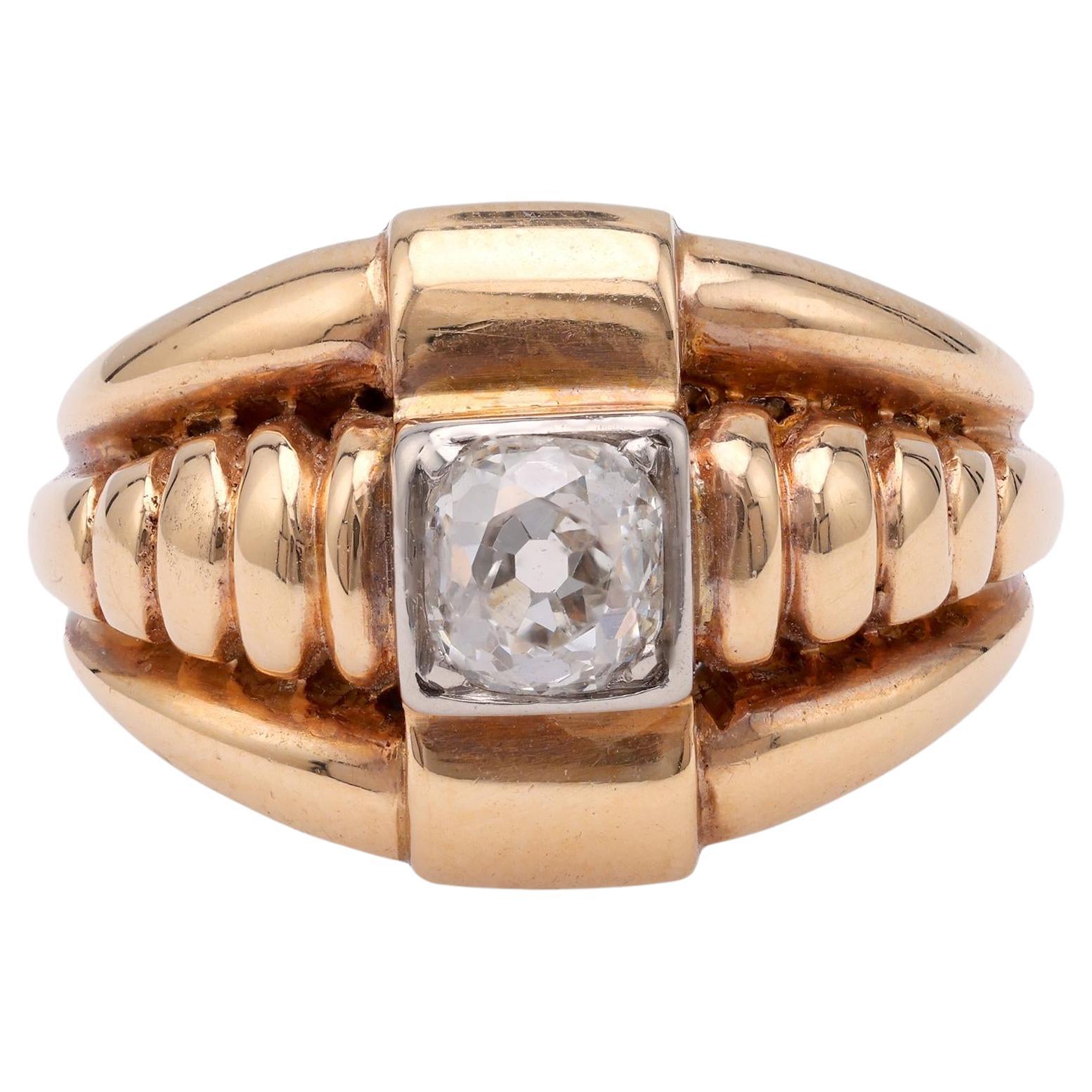 Retro Diamond Yellow Gold Engagement Ring For Sale at 1stDibs