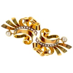 Retro Diamond Yellow Gold Swirl Dress Clips