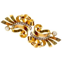 Vintage Diamond Yellow Gold Swirl Dress Clips