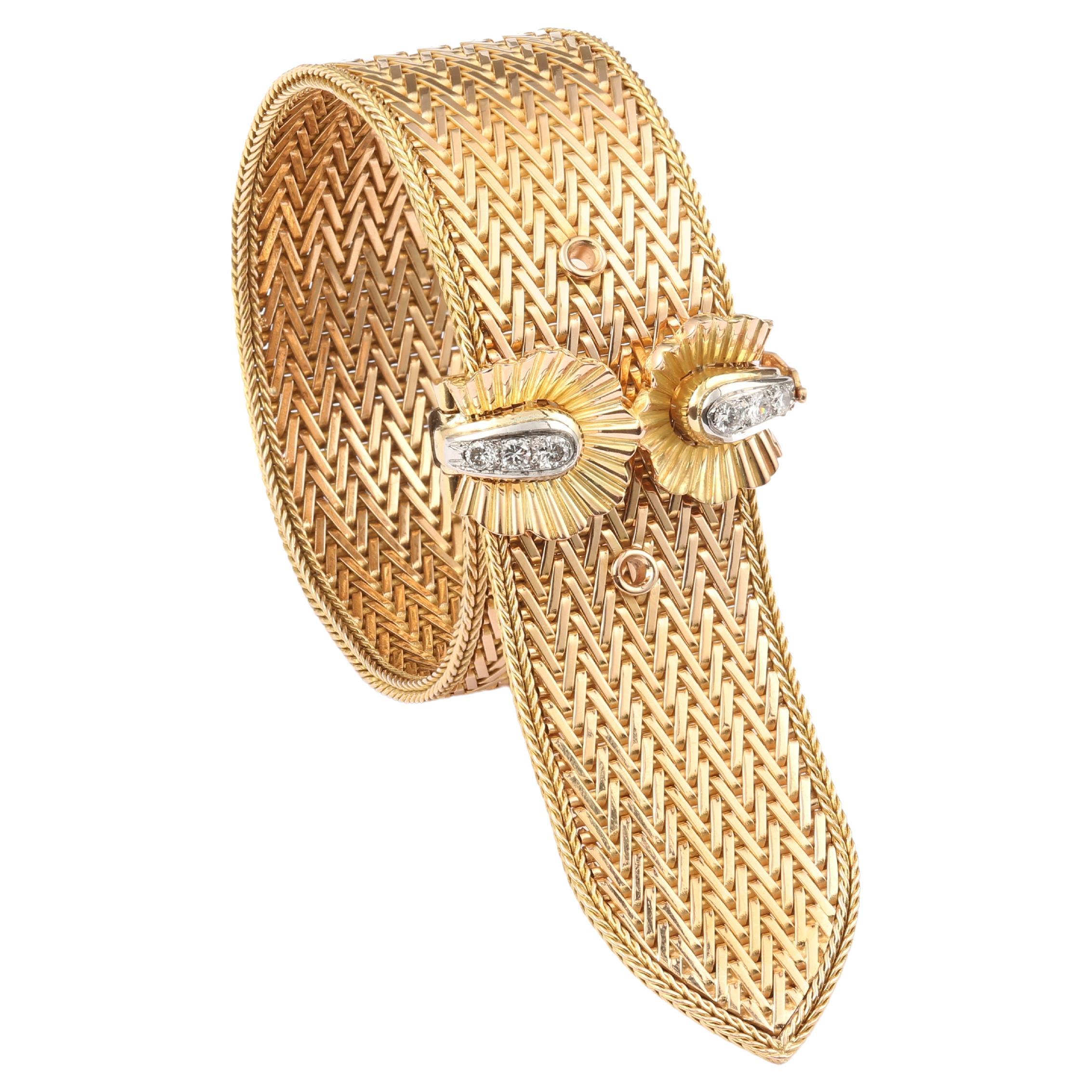 Retro Diamonds 18 Carats Yellow Gold Belt Bracelet