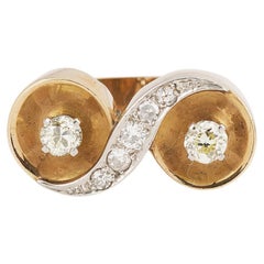 Retro Diamonds Platinum 18 Carats Yellow Gold Ring