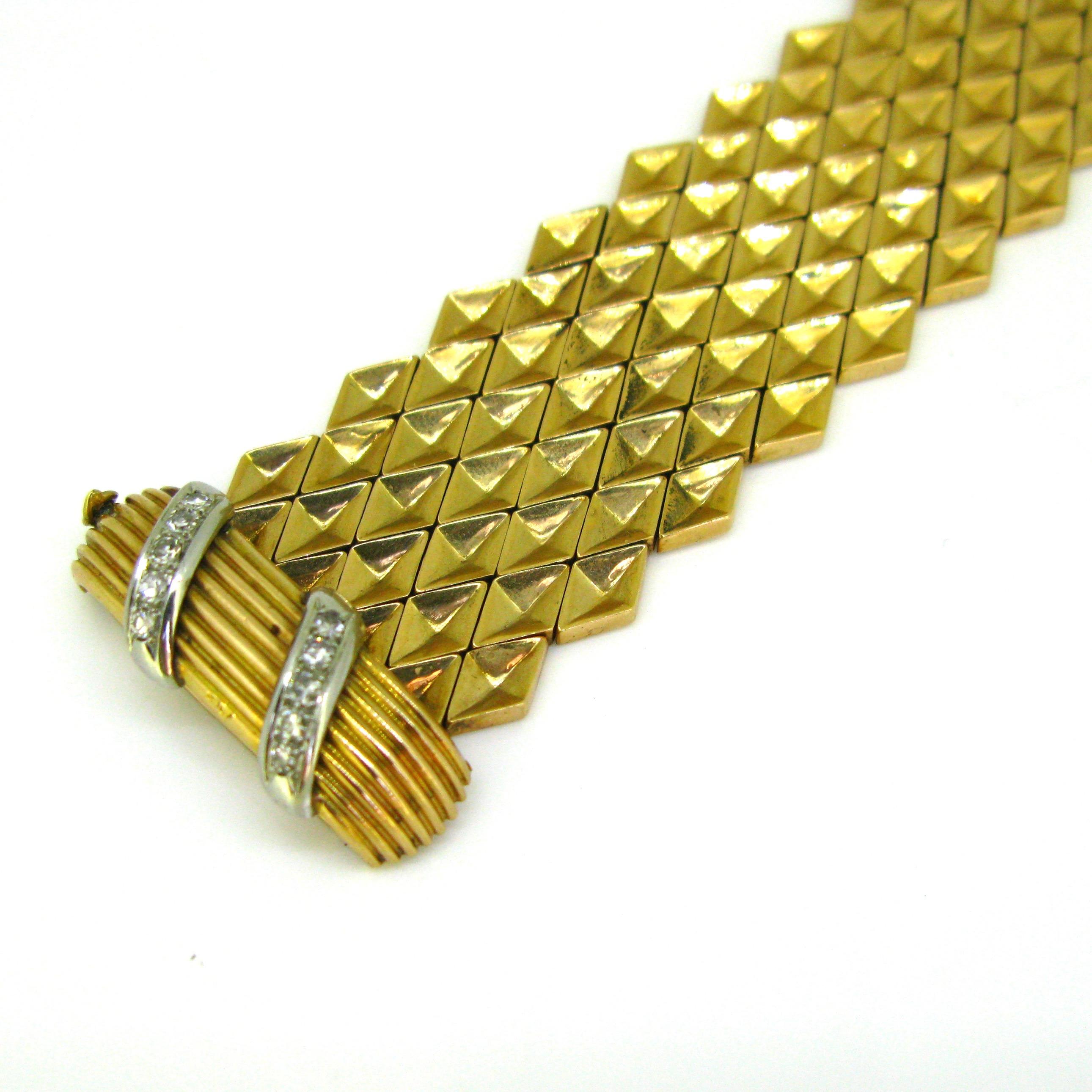 Retro Ruby and Diamonds Yellow Gold Platinum Belt Large Bracelet 1