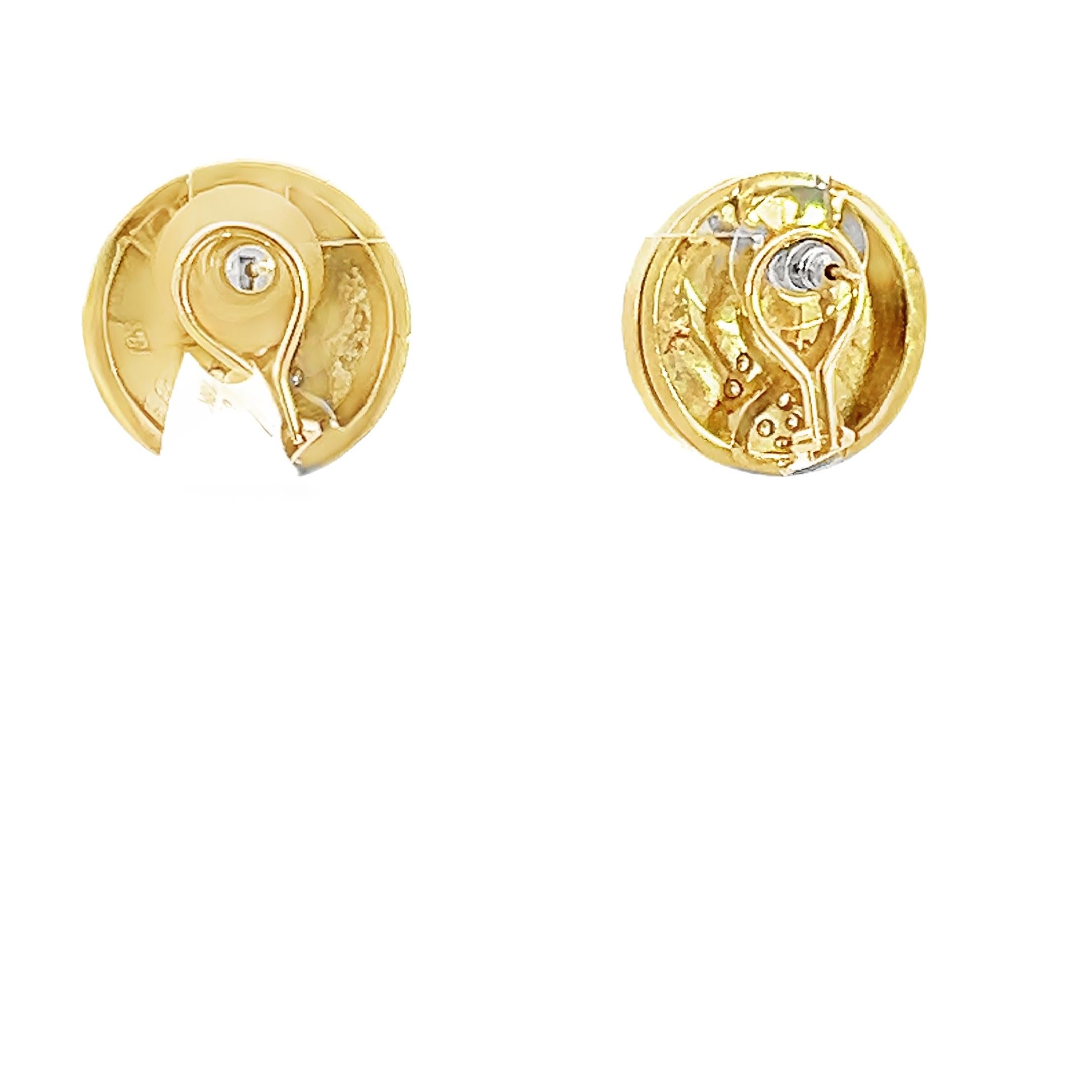 Retro Disc Lever Back Diamond Stud Earrings In Excellent Condition For Sale In Beverly Hills, CA