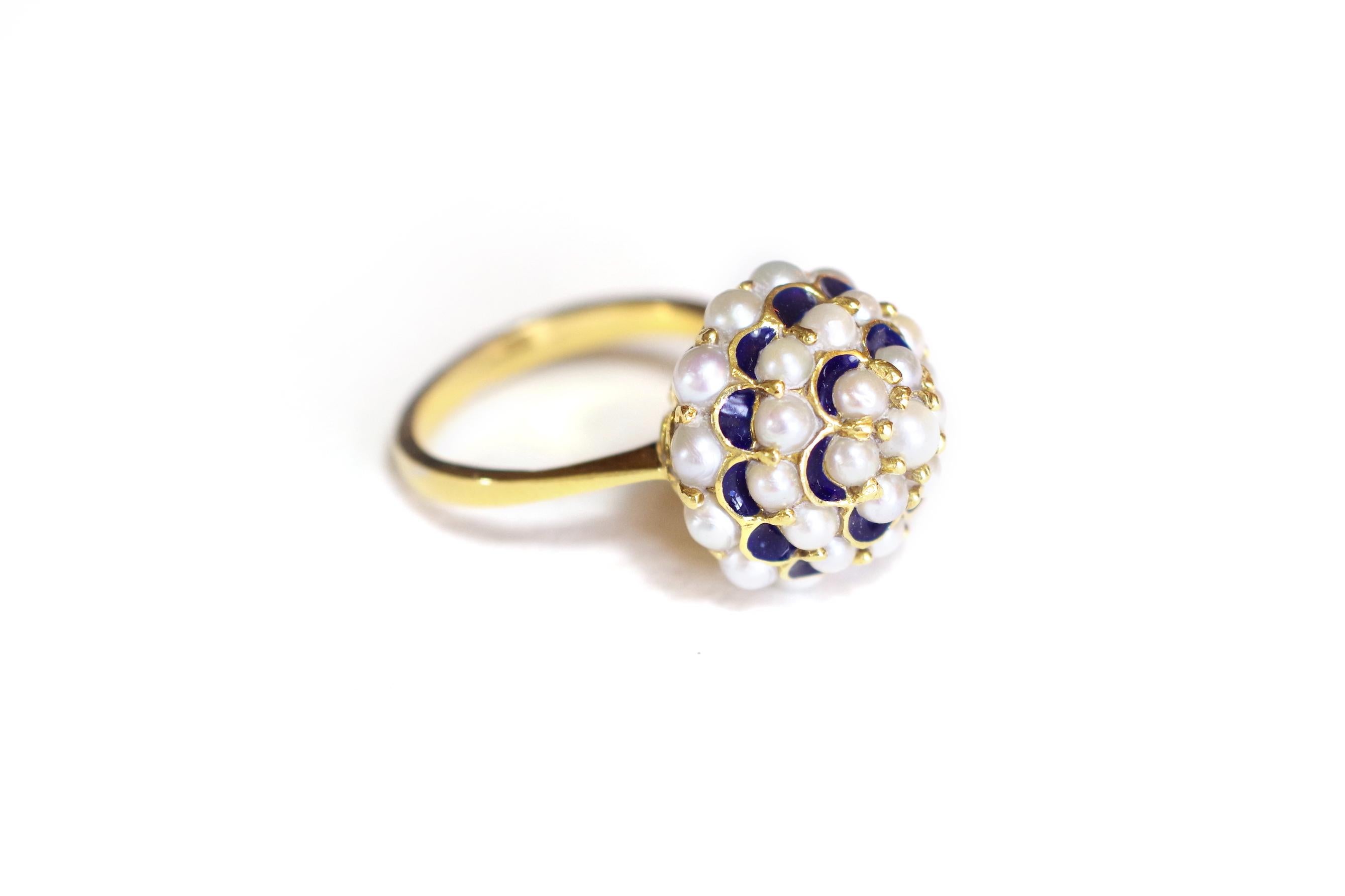 Uncut Retro Dome Pearl Ring Made of 18 Karat Yellow Gold For Sale