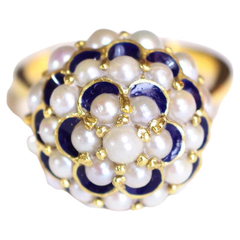 Retro Dome Pearl Ring Made of 18 Karat Yellow Gold
