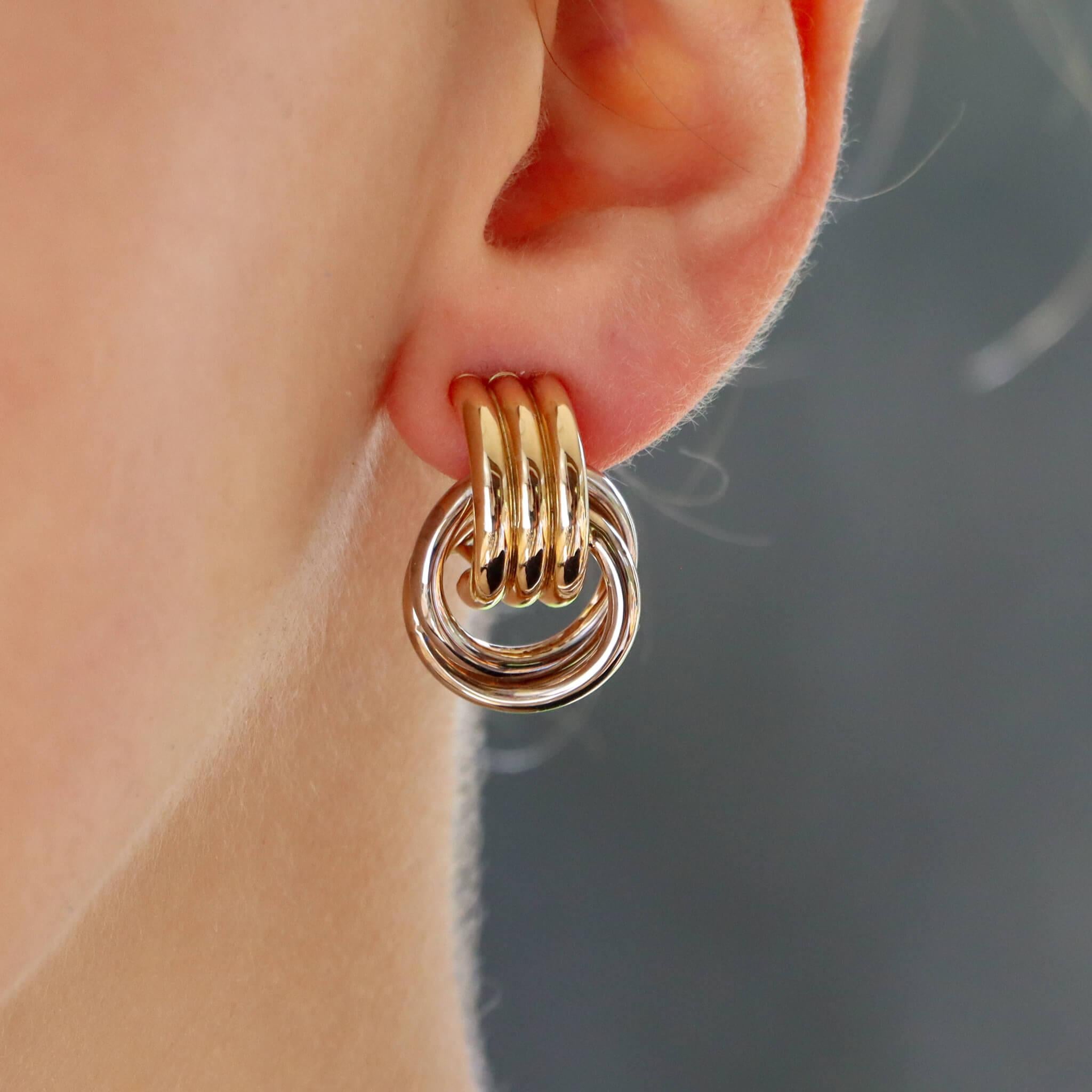 Retro Retro Türklopfer-Ohrringe aus 14k Gelb- und Weißgold im Zustand „Gut“ in London, GB
