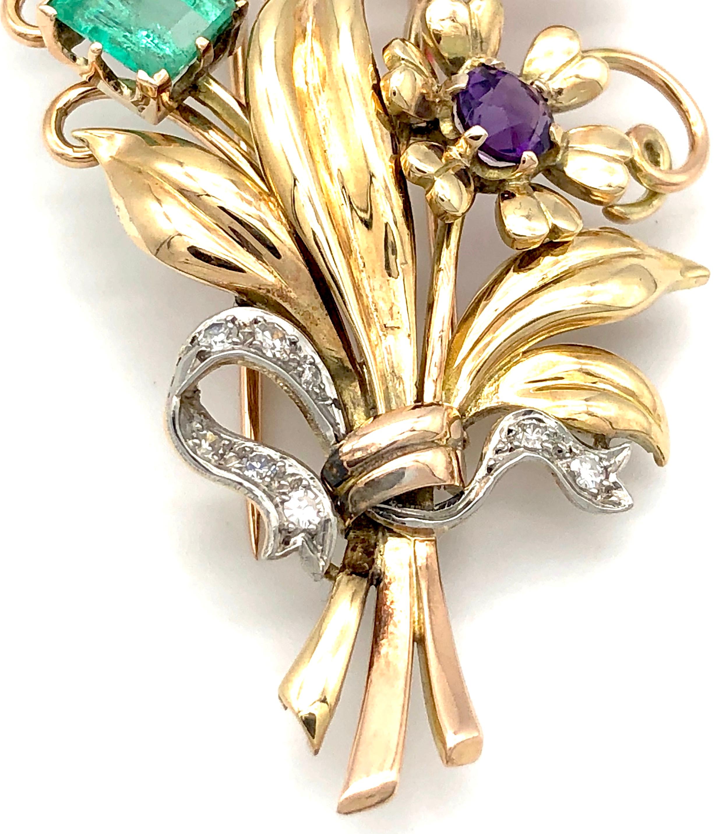 Retro Kleidclip Blumen Gold Smaragd Turmalin Amethyst Citrin Diamant im Angebot 1