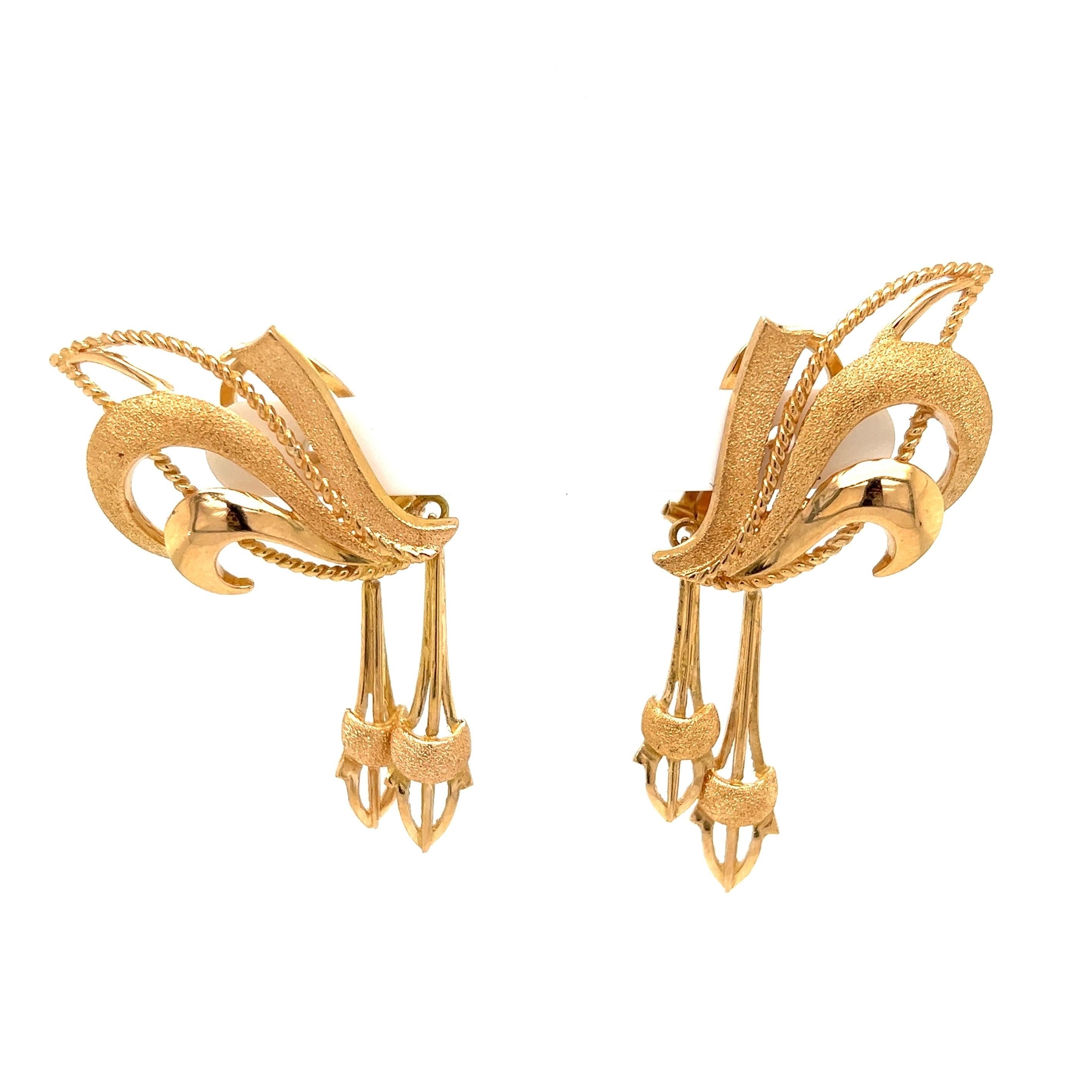 Beautiful and Stylish Retro Gold Earrings. Hand crafted in 18 Karat Rose Gold. Approx. 2.3