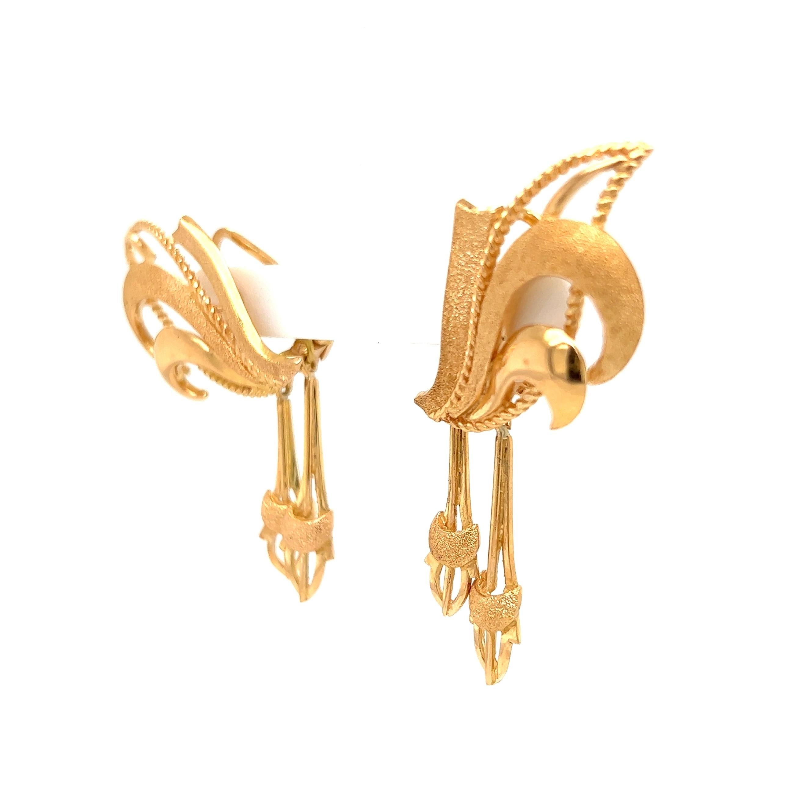 Women's Retro Drop Gold Earrings Estate Fine Jewelry For Sale