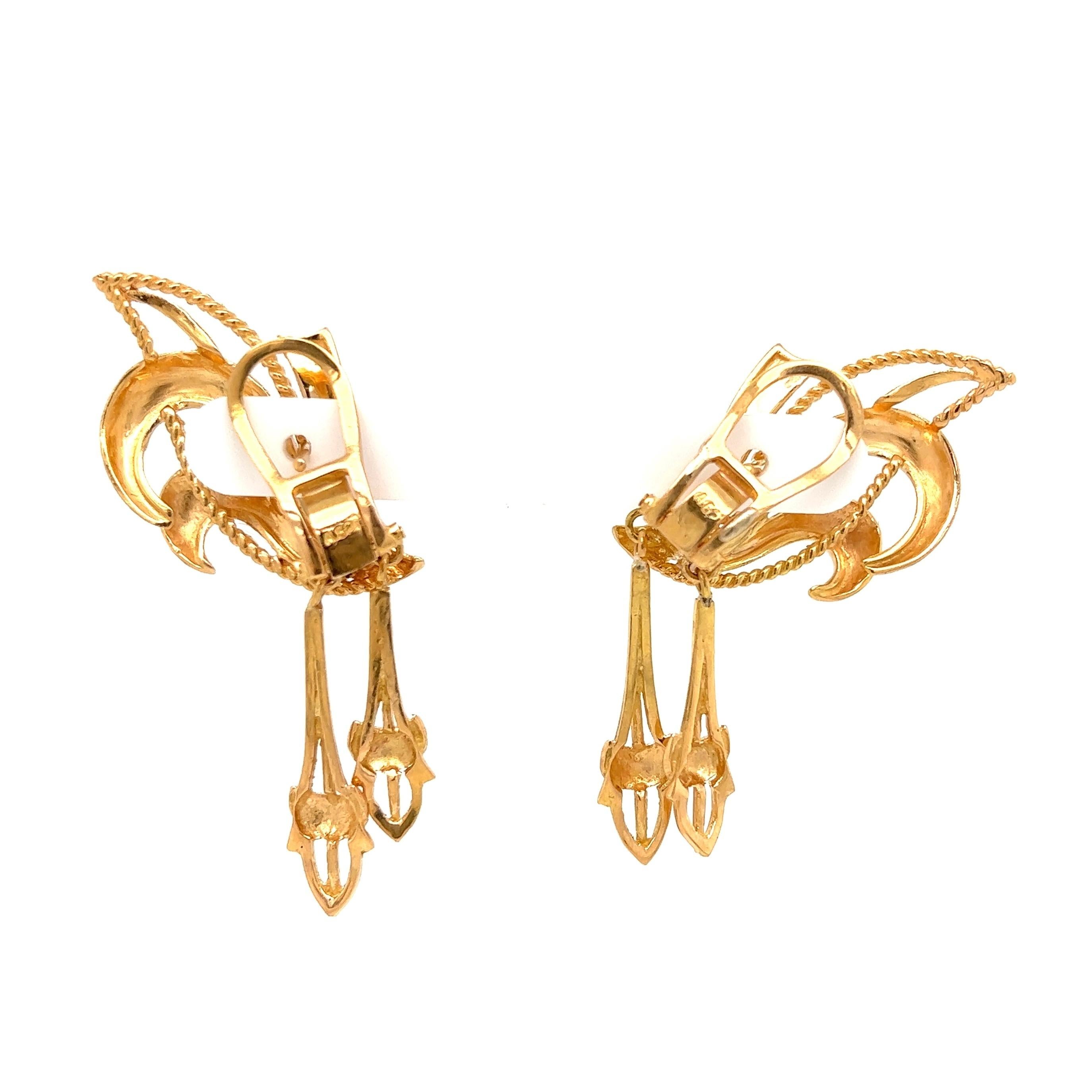 Retro Drop Gold Earrings Estate Fine Jewelry For Sale 1