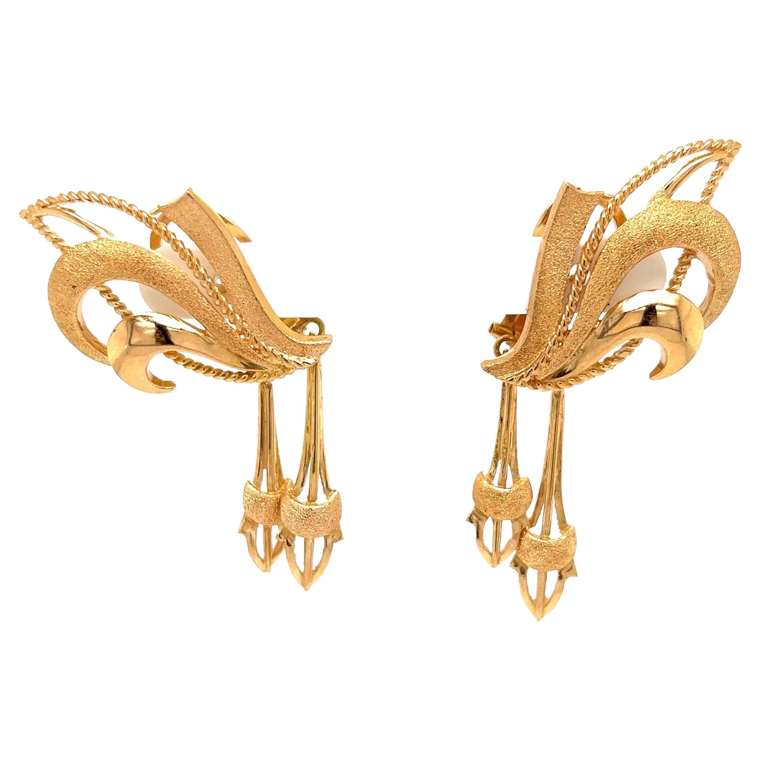 Retro Drop Gold Earrings Estate Fine Jewelry For Sale