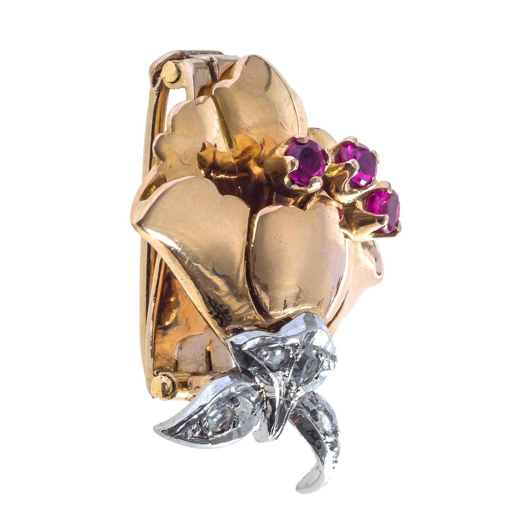  Art Deco Rubin Diamant A.B.Davis 14k Gold Ohrclips Clip-On Ohrringe Kleiderclips im Zustand „Gut“ im Angebot in Munich, Bavaria