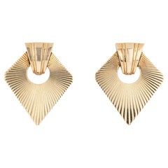 Vintage Earrings 14k Yellow Gold Geometric Clip On Backings Estate Jewelry