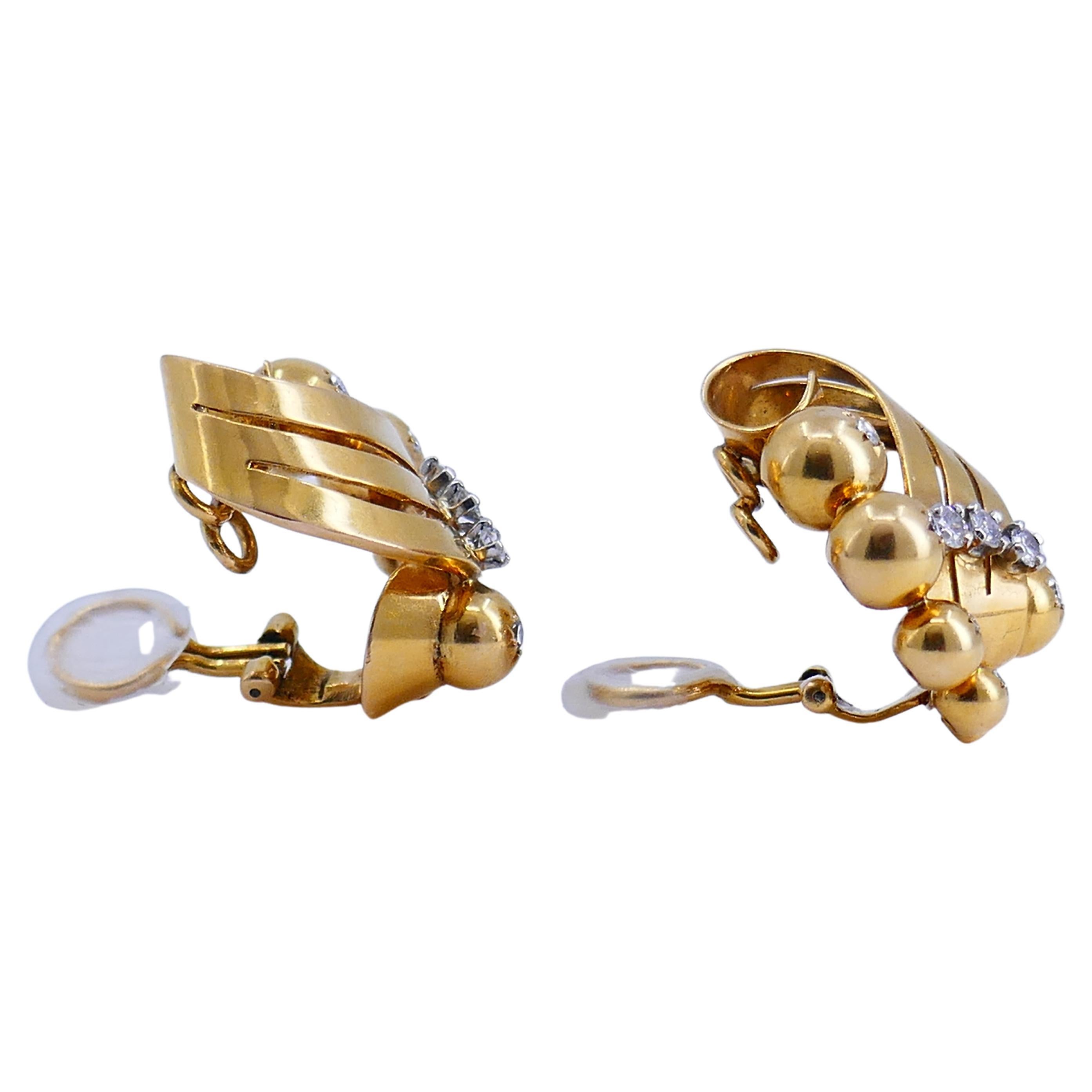 Round Cut Retro Earrings French 18k Gold Diamond Estate Jewelry