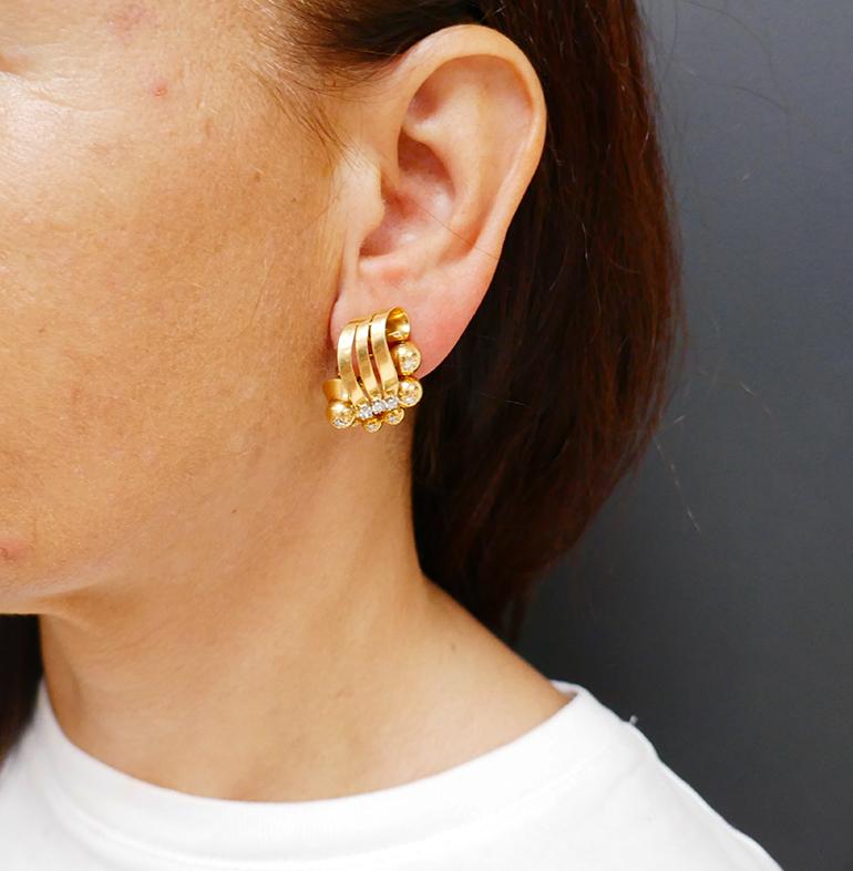 Retro Earrings French 18k Gold Diamond Estate Jewelry 2