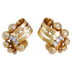 Retro Earrings French 18k Gold Diamond Estate Jewelry