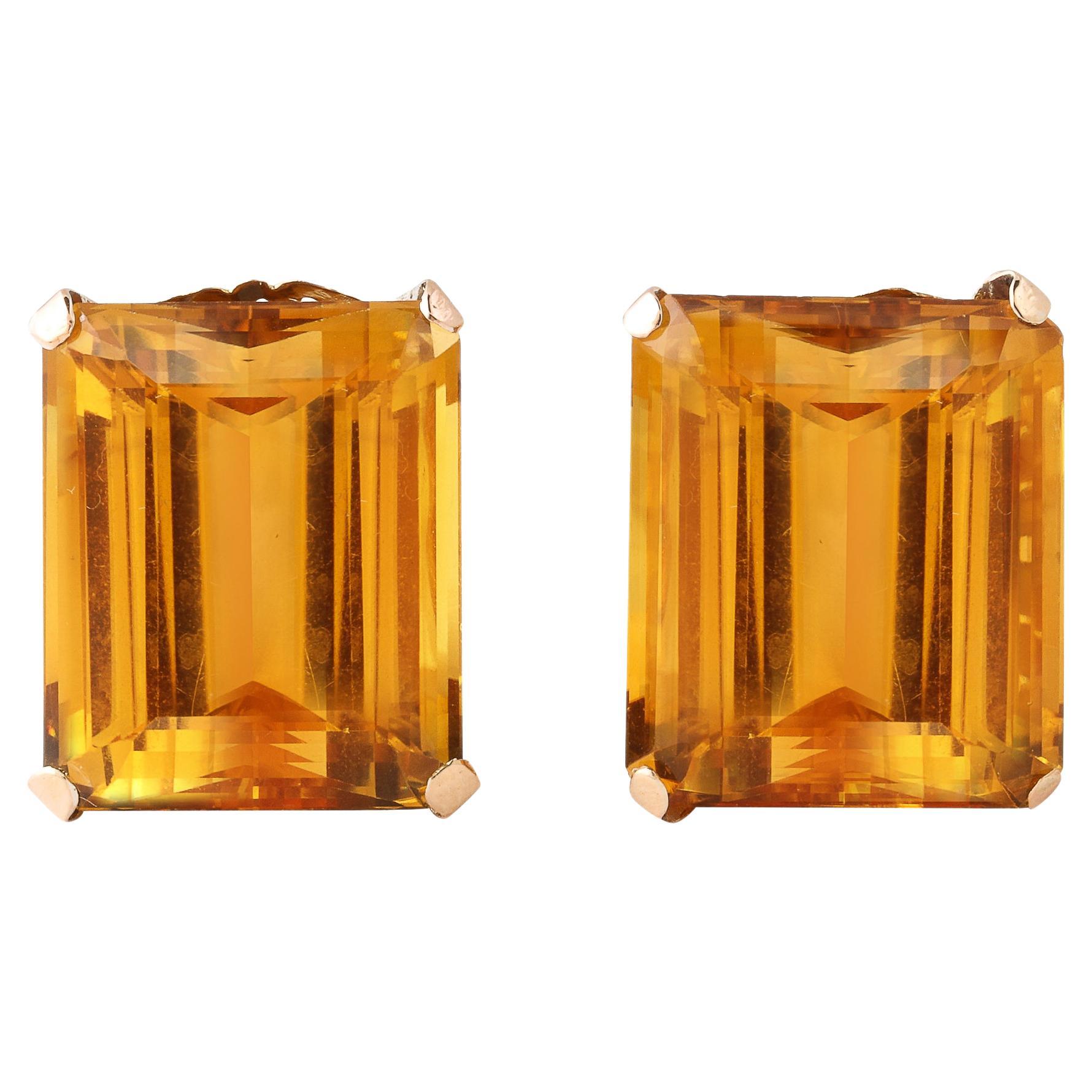 Retro Earrings in Emerald Cut Citrines in Rose Gold  For Sale