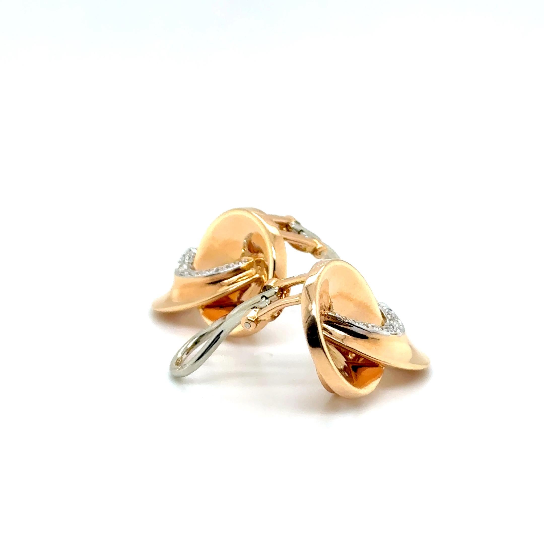 Women's or Men's Retro Earrings with Diamonds in 18 Karat Red & White Gold by Gübelin For Sale
