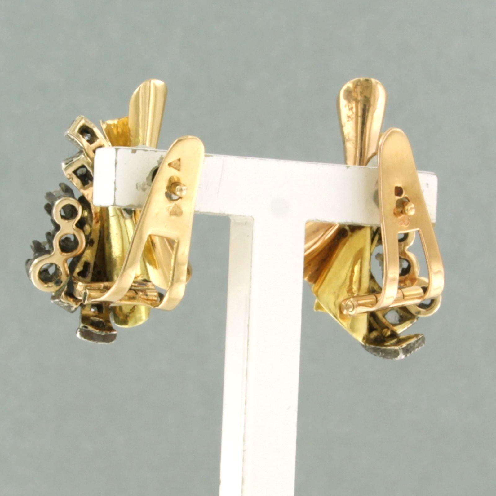 Taglio a rosa Orecchini retrò con rubino e diamanti rosa in oro e argento 14k in vendita