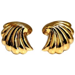 Retro Emblem Shell Statement Clip Gold Earrings 14 Karat Omega