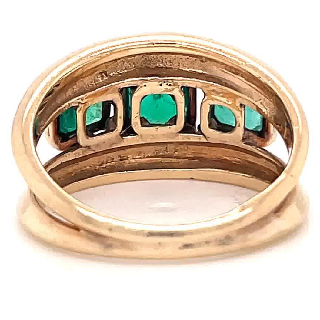 Women's Retro Emerald 14 Karat Gold Three Stone Ring