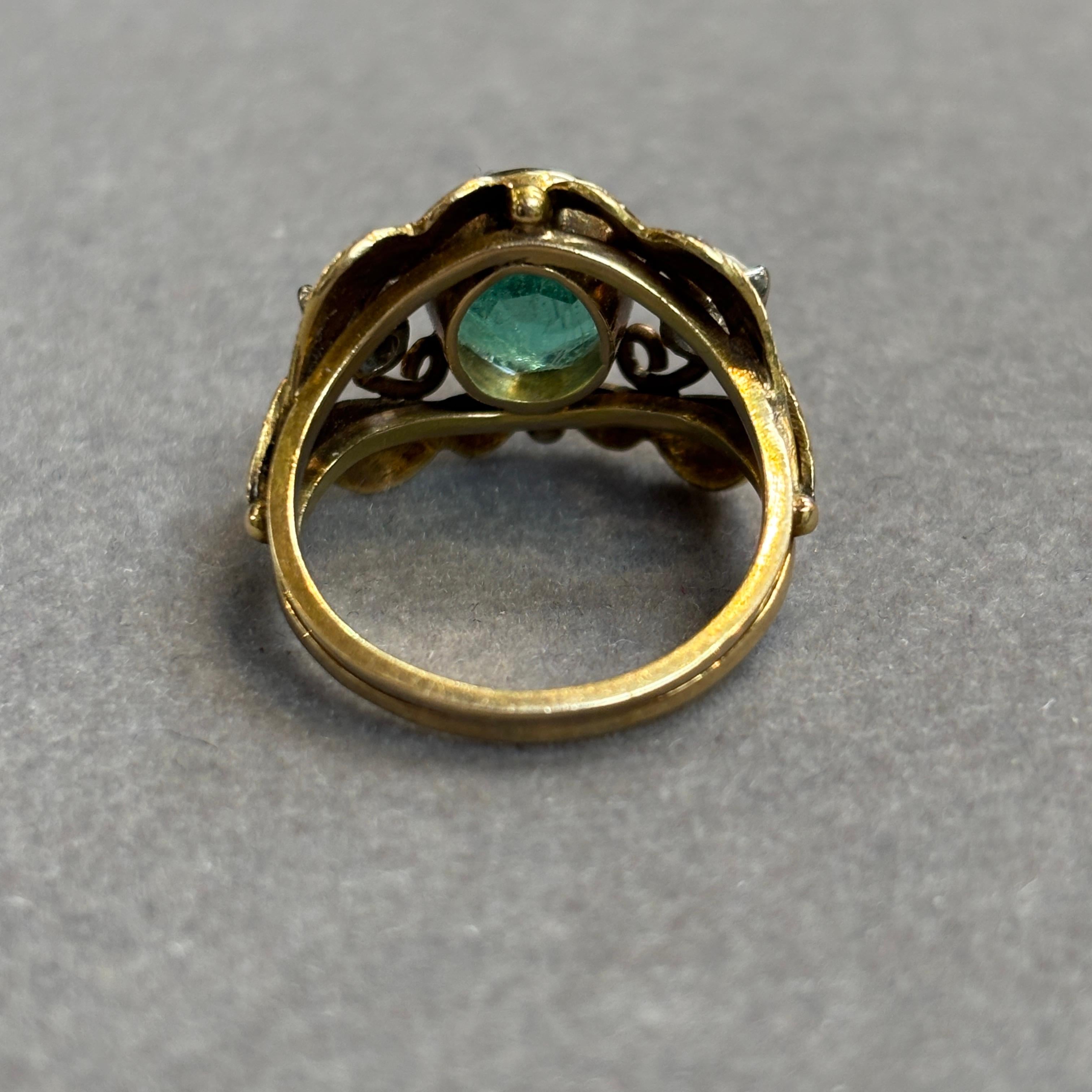 Anello retrò con smeraldo e diamante in vendita 1