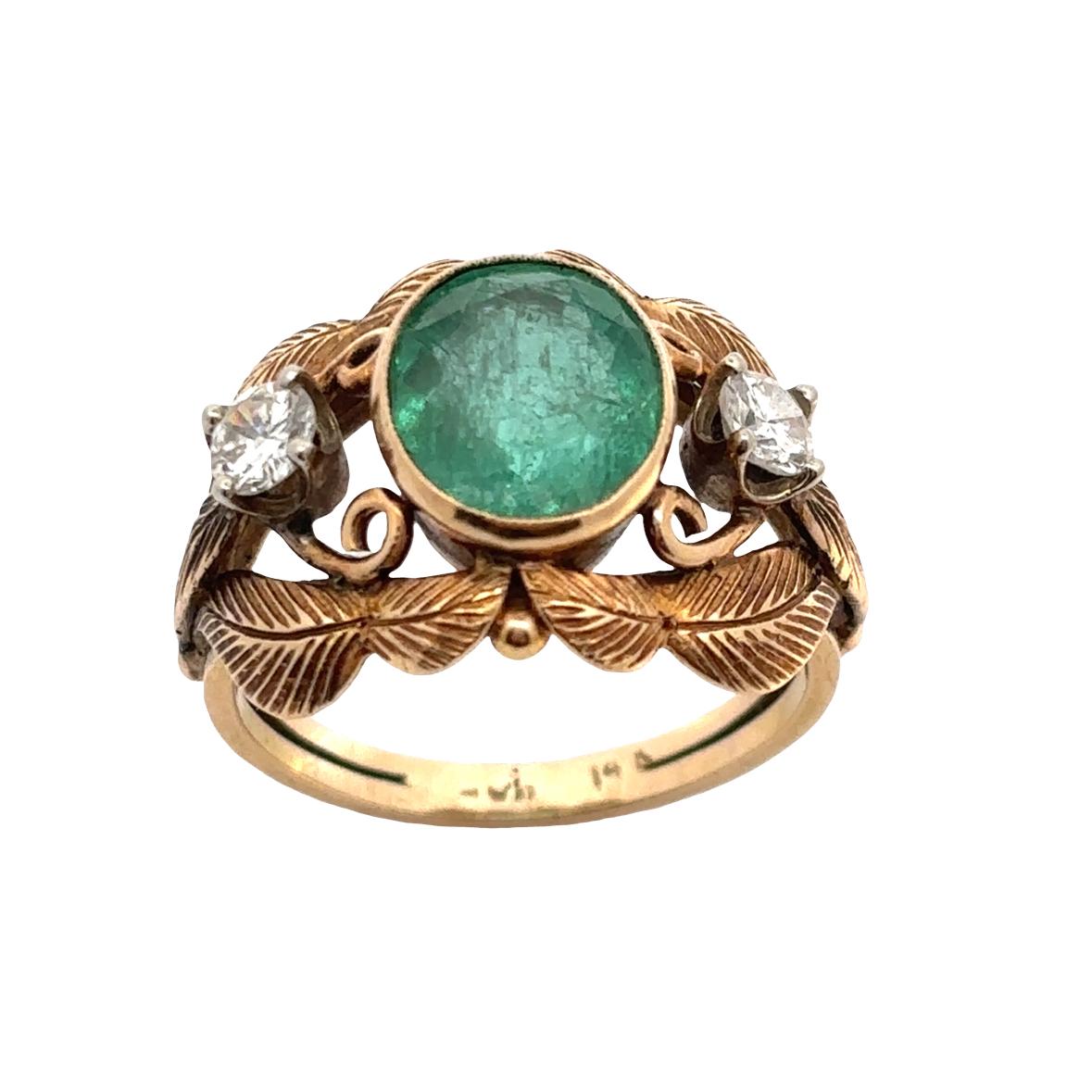 Anello retrò con smeraldo e diamante in vendita 3