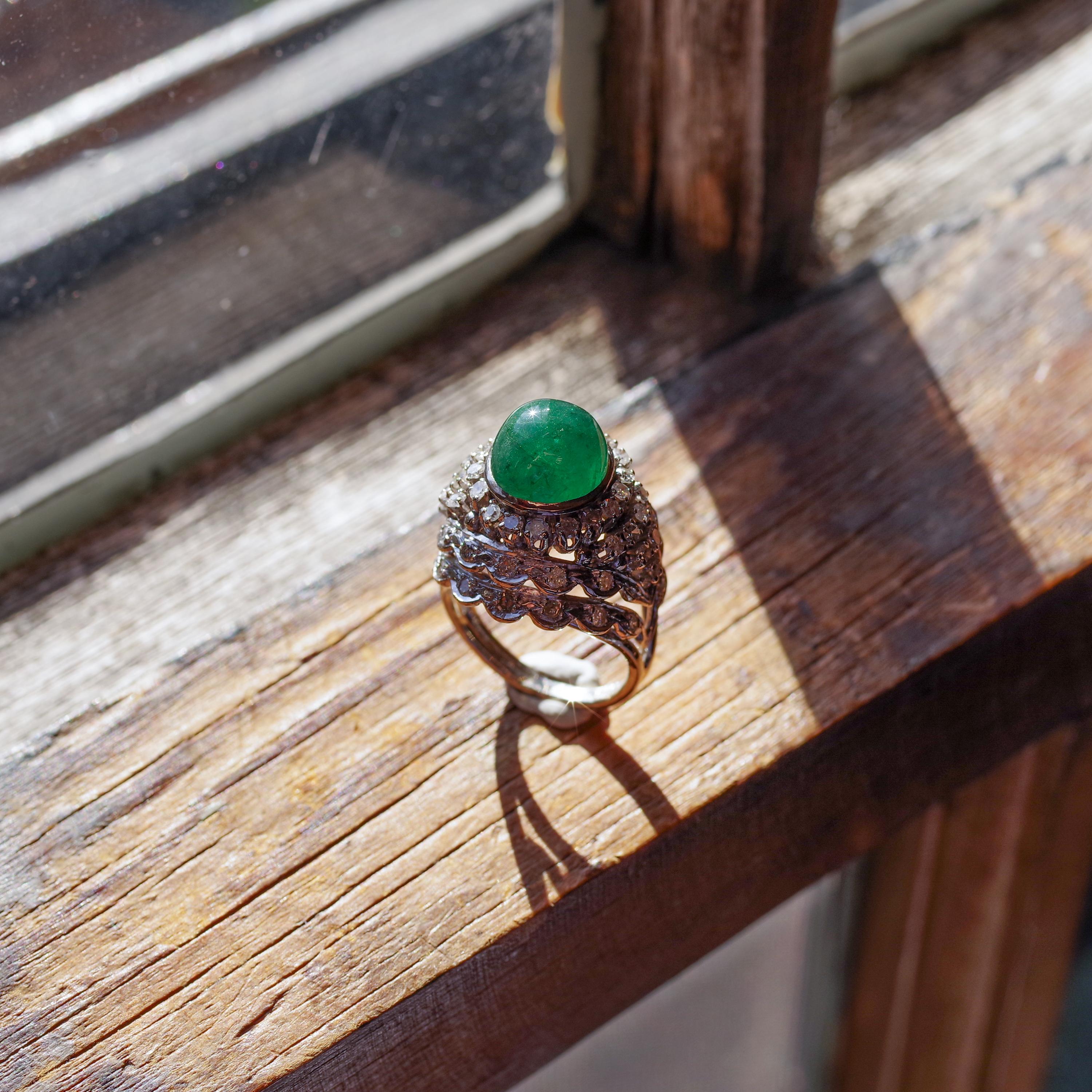 Emerald Ring with Diamonds Retro Era 11