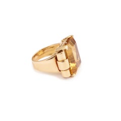 Retro Emerald Cut 18.5 Carats Citrine 18 Carats Yellow Gold Tank Ring