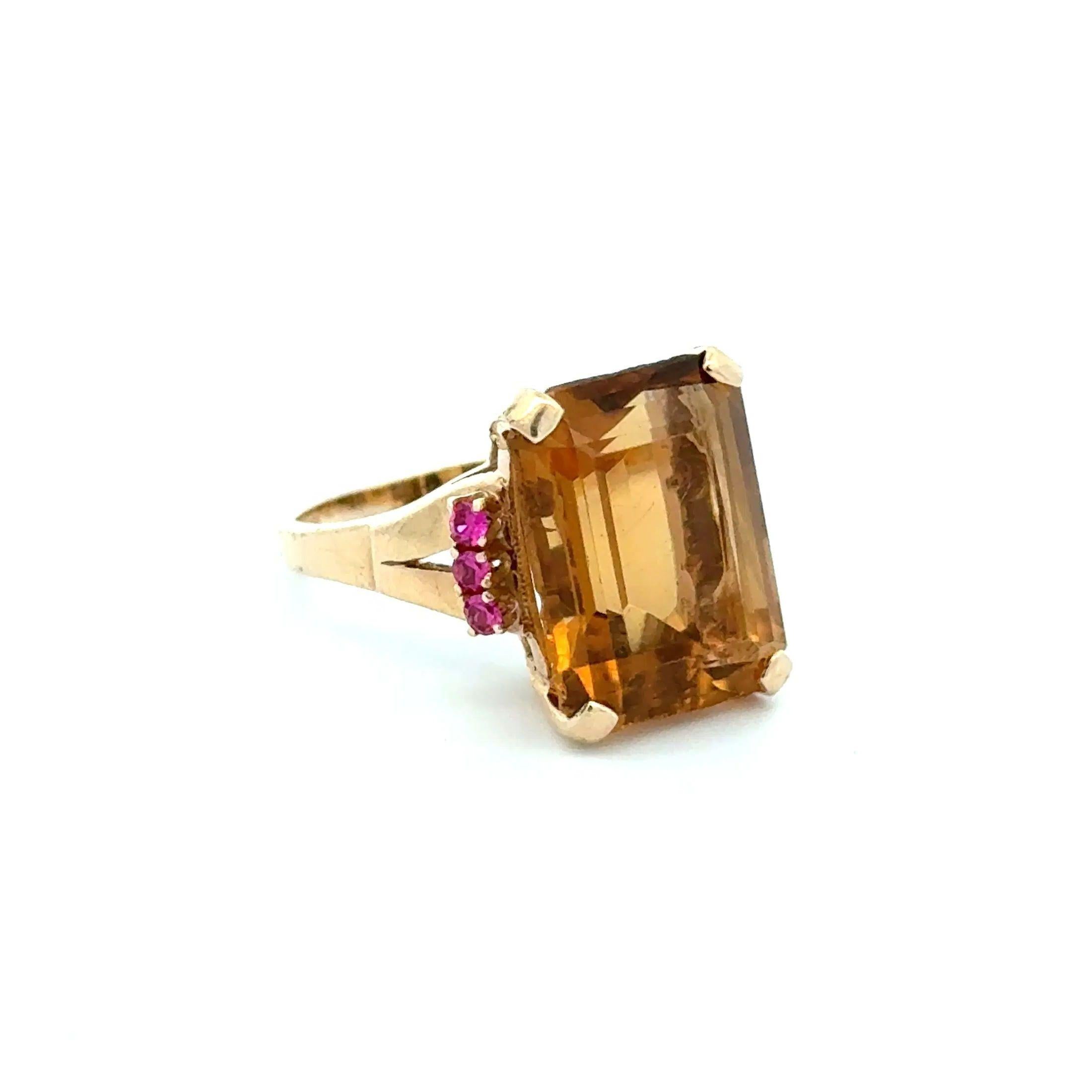 Retro Emerald-cut Citrine And Ruby Gold Vintage S… - image 2