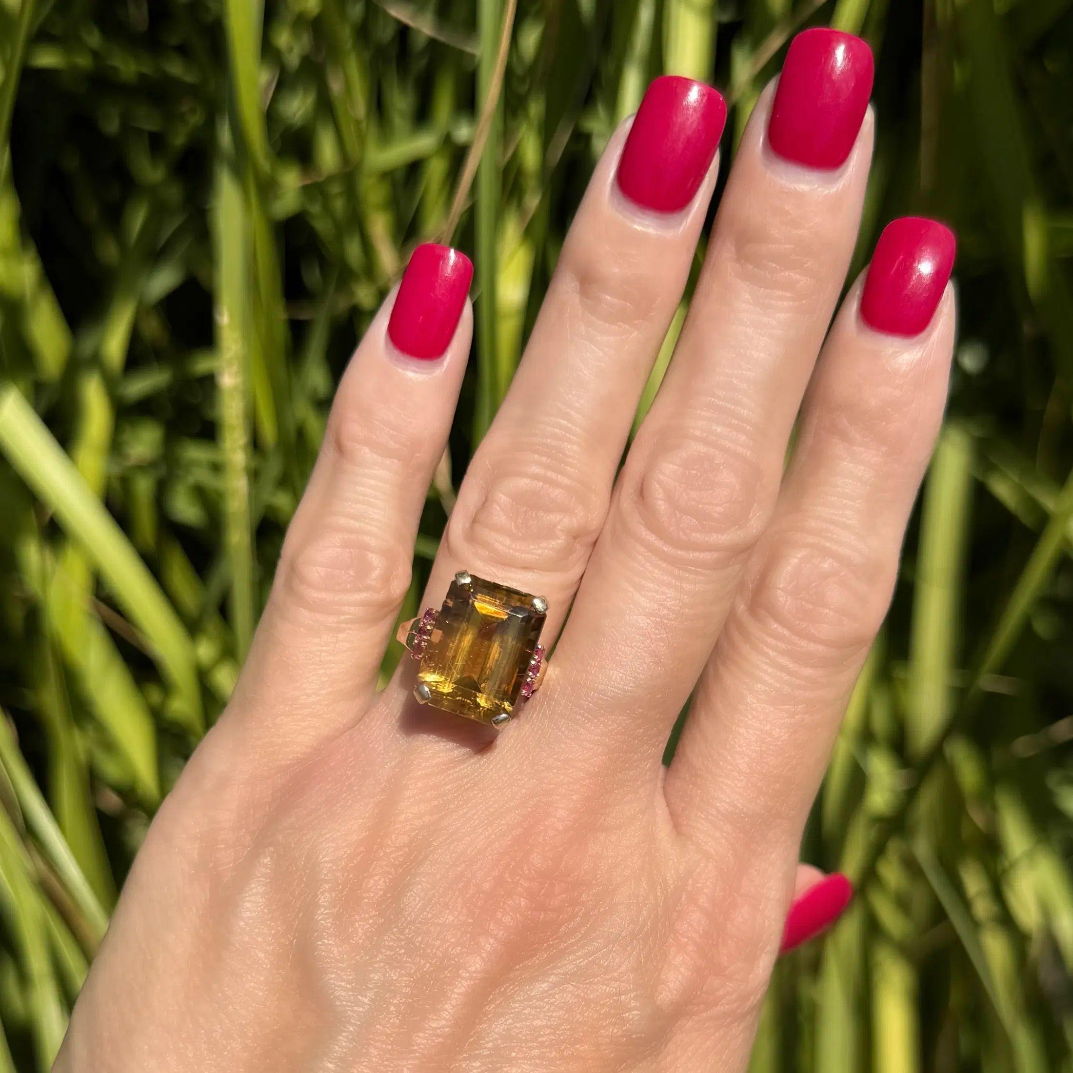 Retro Emerald-cut Citrine And Ruby Gold Vintage S… - image 3