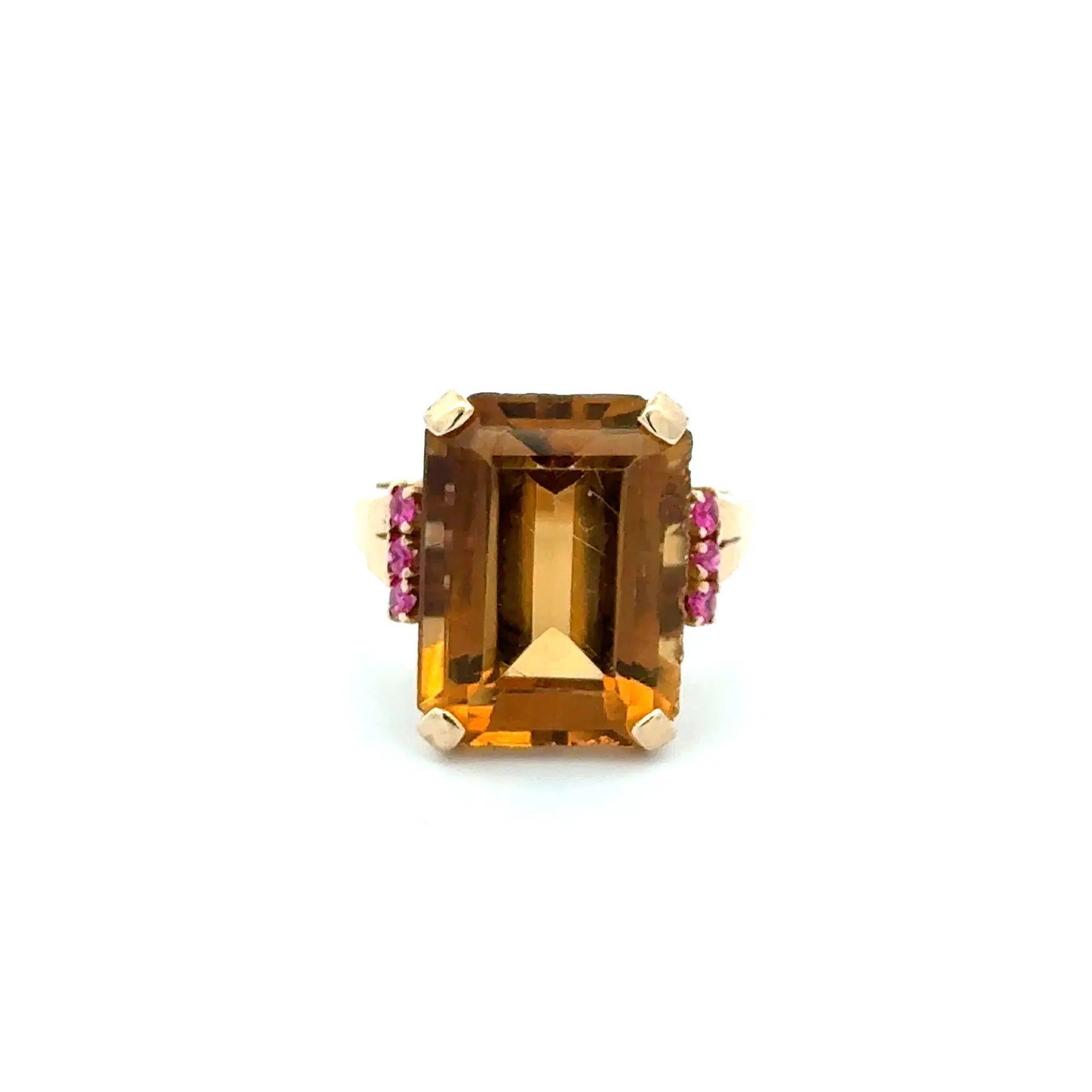 Retro Emerald-cut Citrine And Ruby Gold Vintage S… - image 4