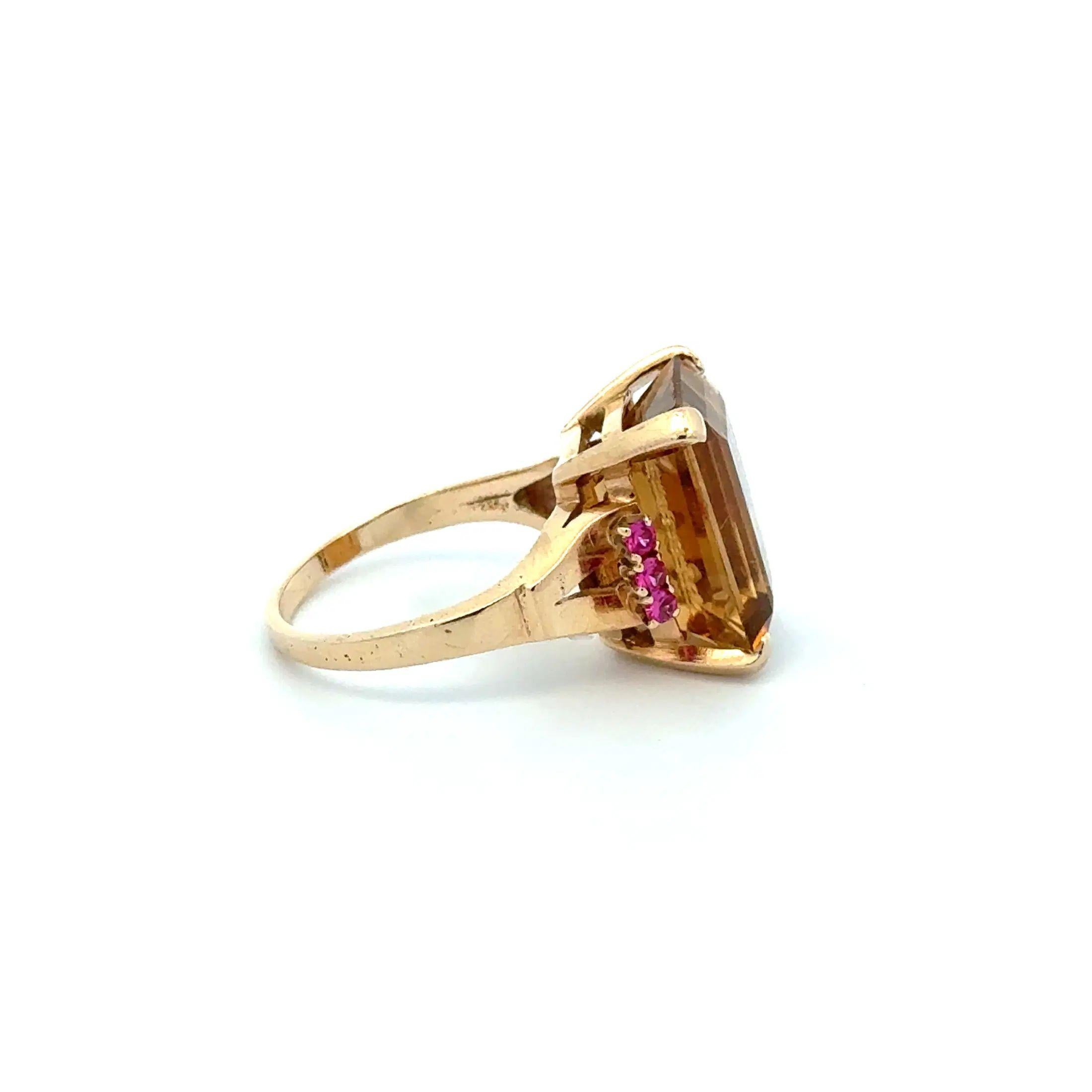 Retro Emerald-cut Citrine And Ruby Gold Vintage S… - image 6