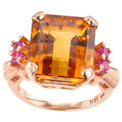 Retro Emerald Cut Citrine Ruby Rose Gold Ring