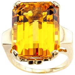 Retro Emerald Cut Citrine Yellow Gold Cocktail Ring Retro Emerald Cut Citrine Yellow Gold Cocktail Ring