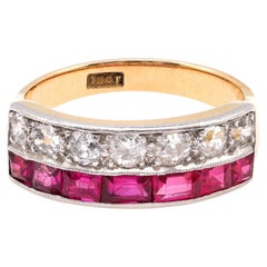 Retro Emerald Cut Ruby Diamond 18K Yellow Gold Ring Vintage Emerald Cut Ruby Diamond 18K Yellow Gold Ring