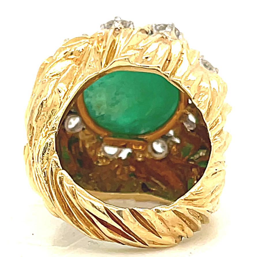 Women's Retro Emerald Diamond 18 Karat Gold Dome Ring
